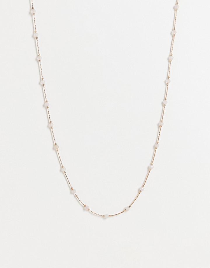 Asos Design Necklace With Rose Quartz Detail In Gold Tone