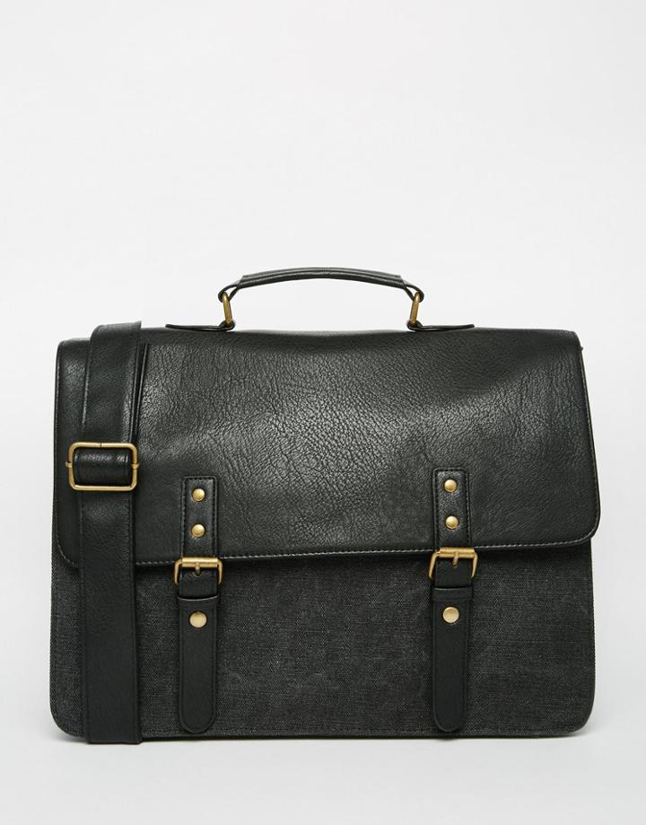 Asos Smart Satchel In Washed Canvas - Black