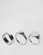 Asos Pack Of 3 Sleek Sovereign And Twist Ring Pack - Silver