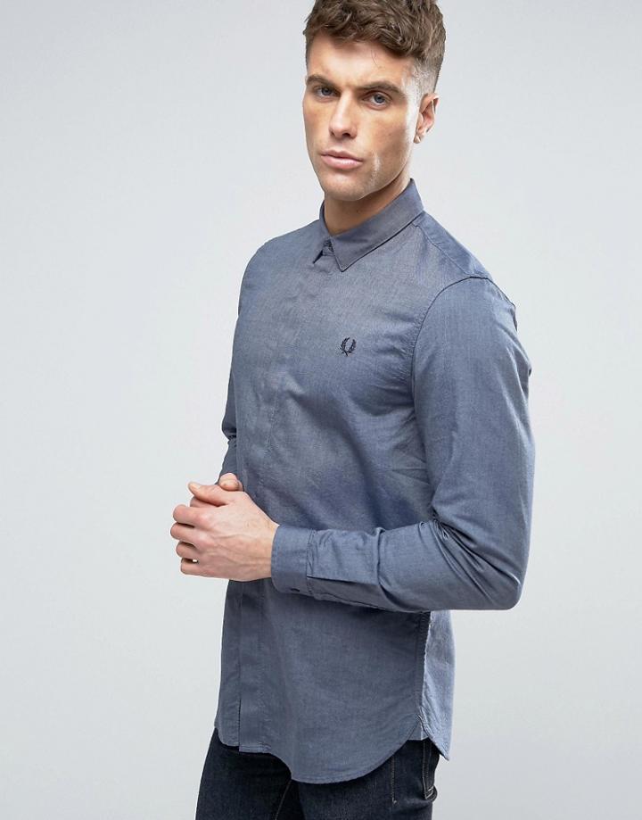 Fred Perry Slim Shirt Concealed Placket In Navy - Navy