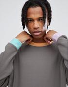Asos Oversized Sweatshirt With Contrast Neck And Cuffs In Gray - Gray