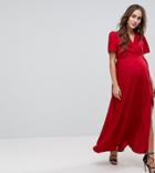 Asos Maternity Button Through Maxi Tea Dress - Red