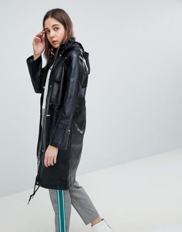 Neon Rose Vinyl Parka - Black