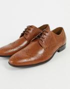 Topman Tan Real Leather Bedd Brogue Shoes-brown