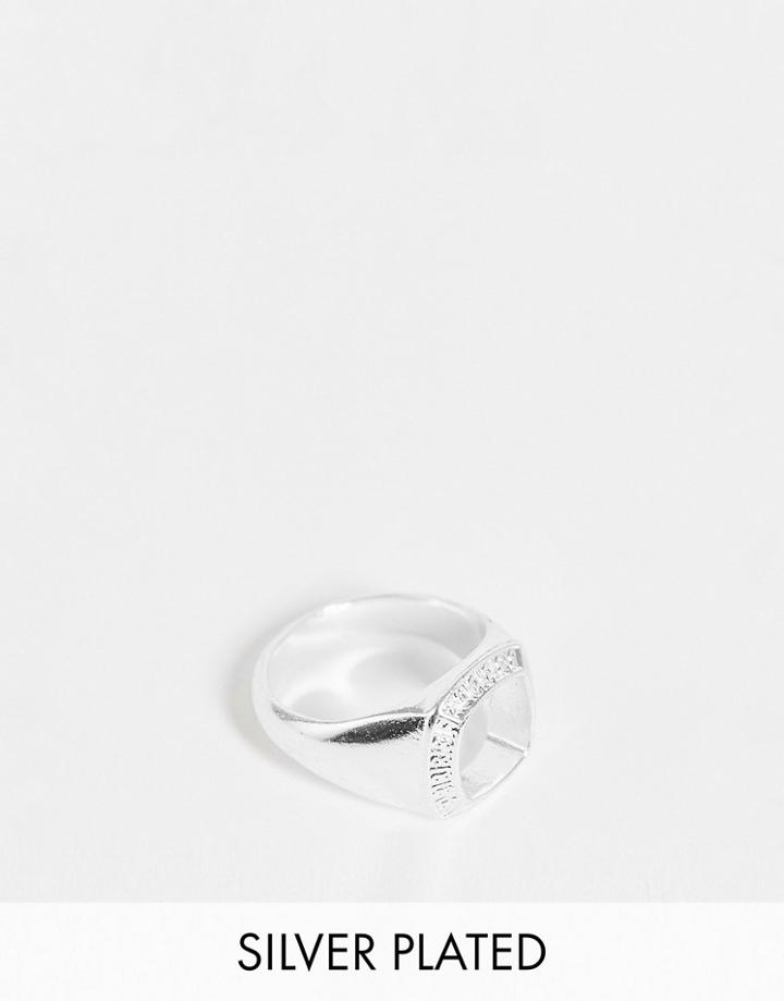 Asos Design Signet Ring With Cut Out And Deboss In Real Silver Plate