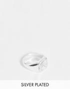 Asos Design Signet Ring With Cut Out And Deboss In Real Silver Plate