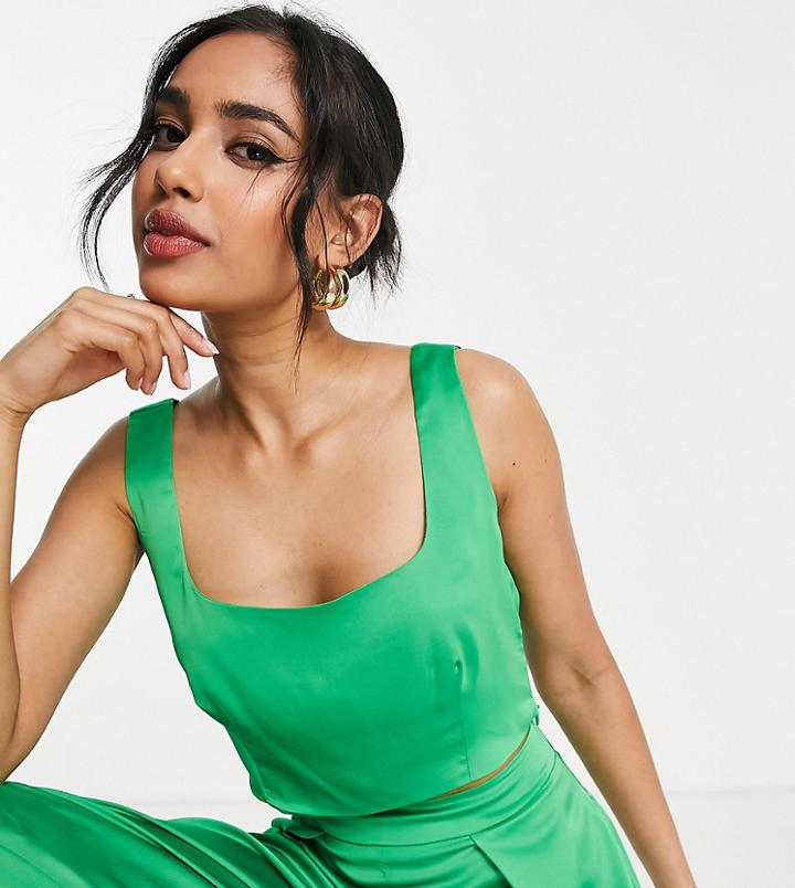 Collective The Label Petite Exclusive Square Neck Crop Top In Bold Green - Part Of A Set
