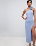 Asos Design Ruffle One Shoulder Scuba Maxi Dress - Blue