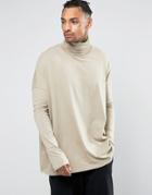 Asos Extreme Oversized Long Sleeve T-shirt With Funnel Neck - Beige