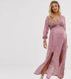 Asos Design Maternity Ditsy Print Shirred Waist Maxi Dress With Splits - Multi