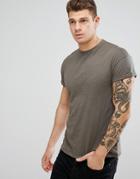 New Look T-shirt With Rolled Sleeves In Khaki - Green