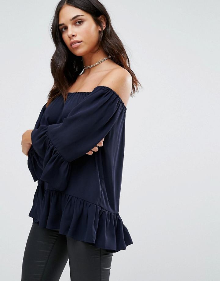 Y.a.s Silje Ruffle Off The Shoulder Top - Blue