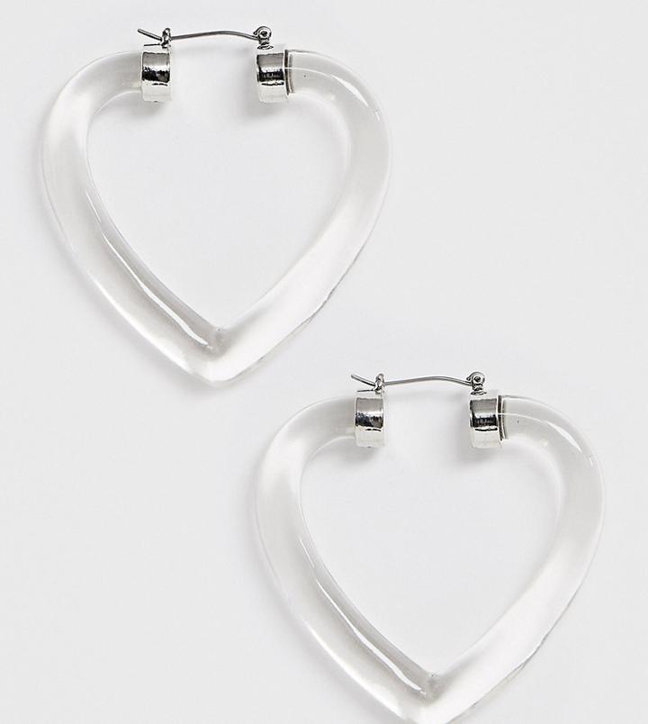 Reclaimed Vintage Inspired Clear Heart Earrings - Clear