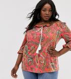 Simply Be Bardot Top In Red Paisley-multi