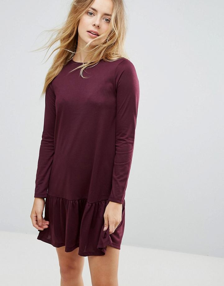 Brave Soul Moss Mini Dress With Peplum Hem - Red
