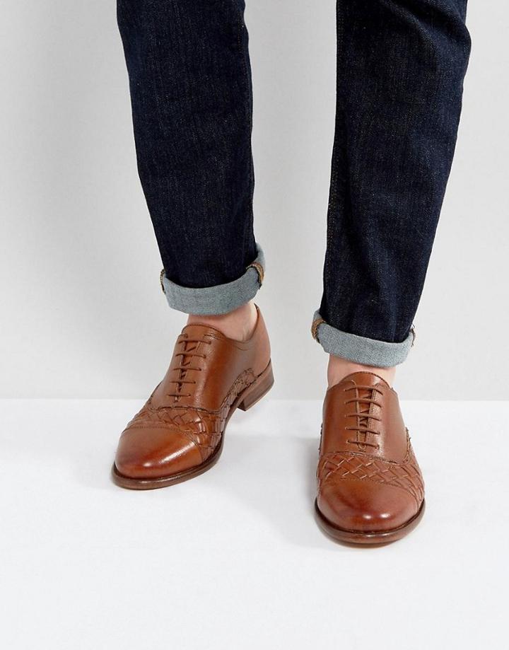 Walk London Harrington Toe Cap Weave Shoes - Tan