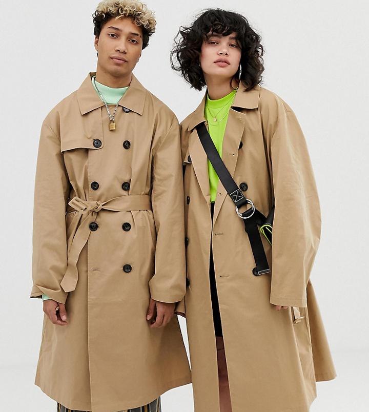 Collusion Unisex Trench Coat-beige