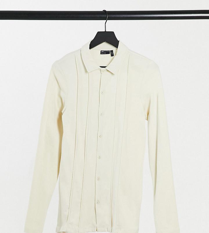 Asos Design Tall Long Sleeve Smart Jersey Shirt With Piping Detail In Beige-neutral