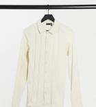 Asos Design Tall Long Sleeve Smart Jersey Shirt With Piping Detail In Beige-neutral
