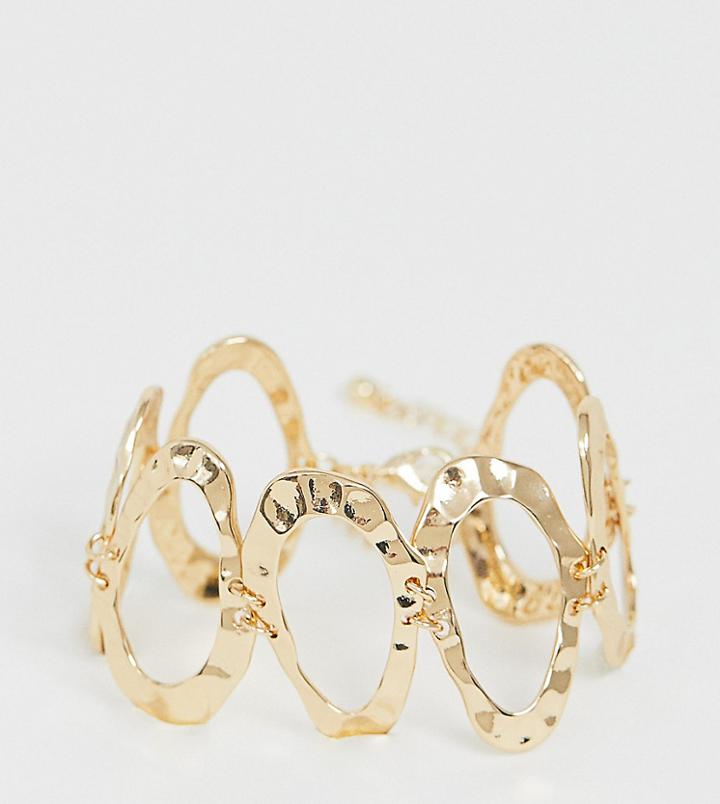Asos Design Curve Bracelet With Hammered Open Shapes In Gold