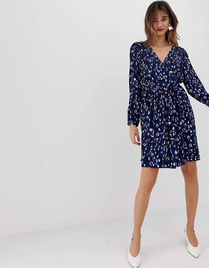 Vero Moda Abstract Leopard Print Wrap Mini Dress - Multi