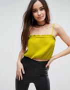 Asos Cami In Pleat With Ruffle Neck - Yellow