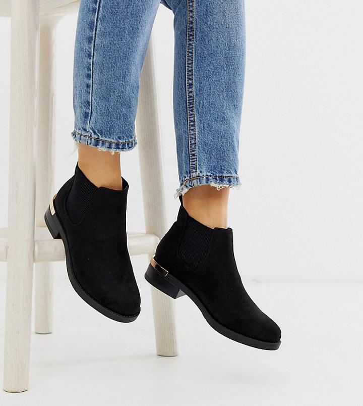 New Look Wide Fit Metal Detail Chelsea Boot In Black - Black