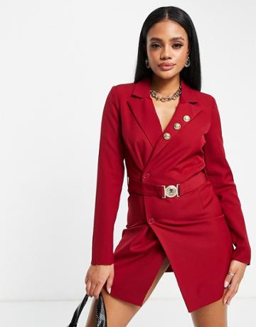 Unique 21 Belted Blazer Dress In Berry Red