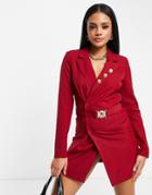 Unique 21 Belted Blazer Dress In Berry Red