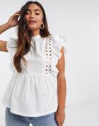 Influence Ruffle Sleeve Cotton Poplin Blouse In White