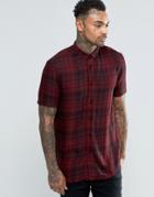 Asos Shirt In Burgundy Viscose Check With Short Sleeves - Red
