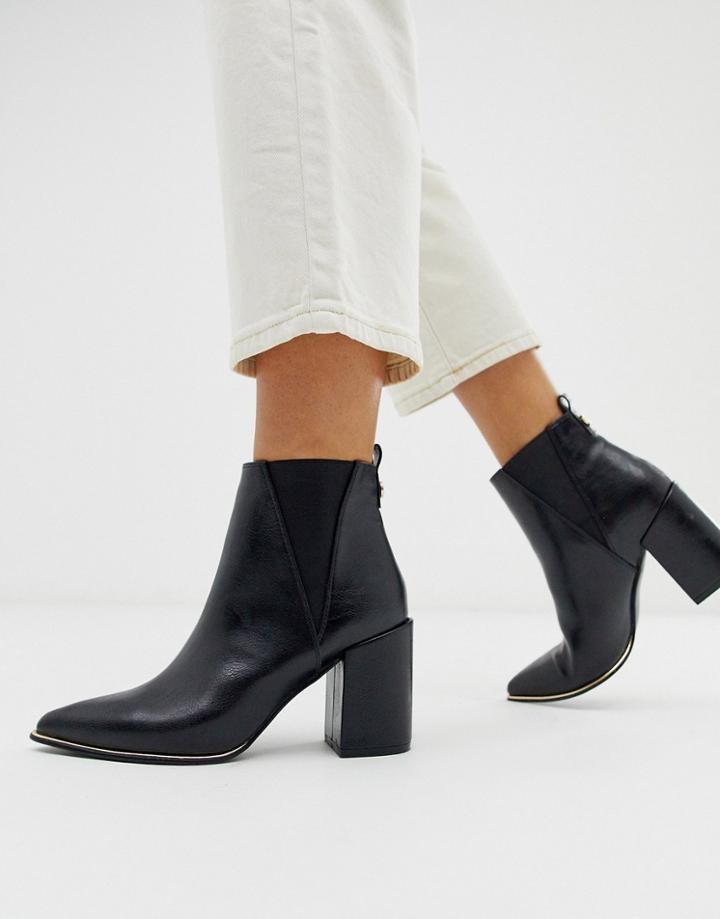 Office Amazing Pointed Black Heel Ankle Boot In Black