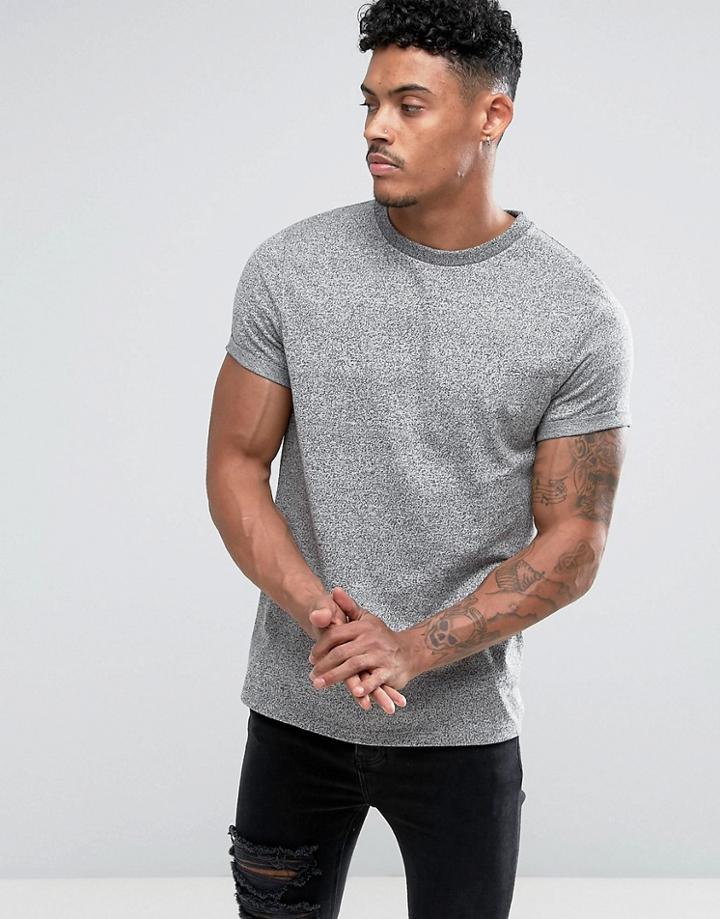 Asos T-shirt With Roll Sleeve In Heavyweight Twisted Jersey - Gray
