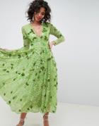 Asos Edition Embellished V Neck Midi Dress - Green