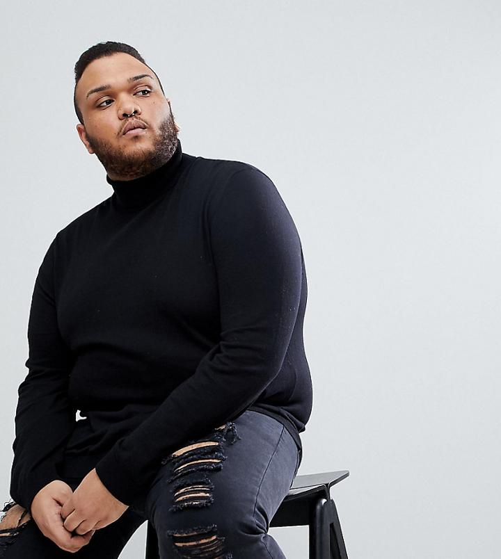 Asos Plus Roll Neck Cotton Sweater In Black - Black