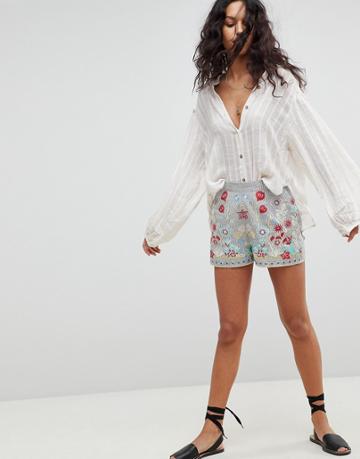 Rd & Koko Stripe And Embroided Short - Multi