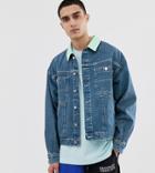 Crooked Tongues Denim Worker Jacket In Mid Wash Blue - Blue