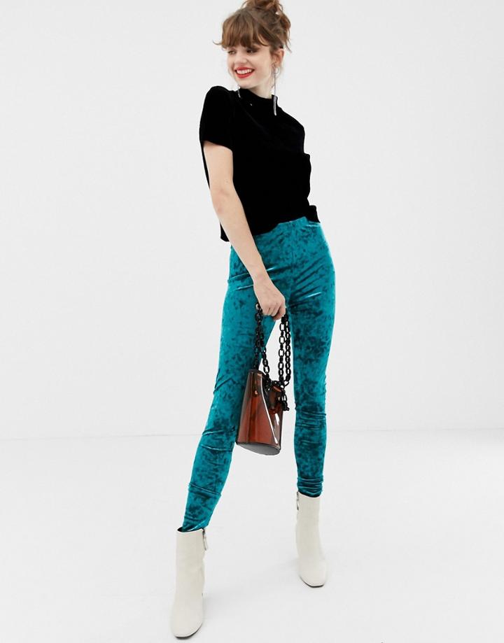 Monki Velvet Leggings - Green