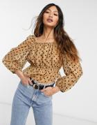 Ghospell Puff Sleeve Blouse With Spots In Brown