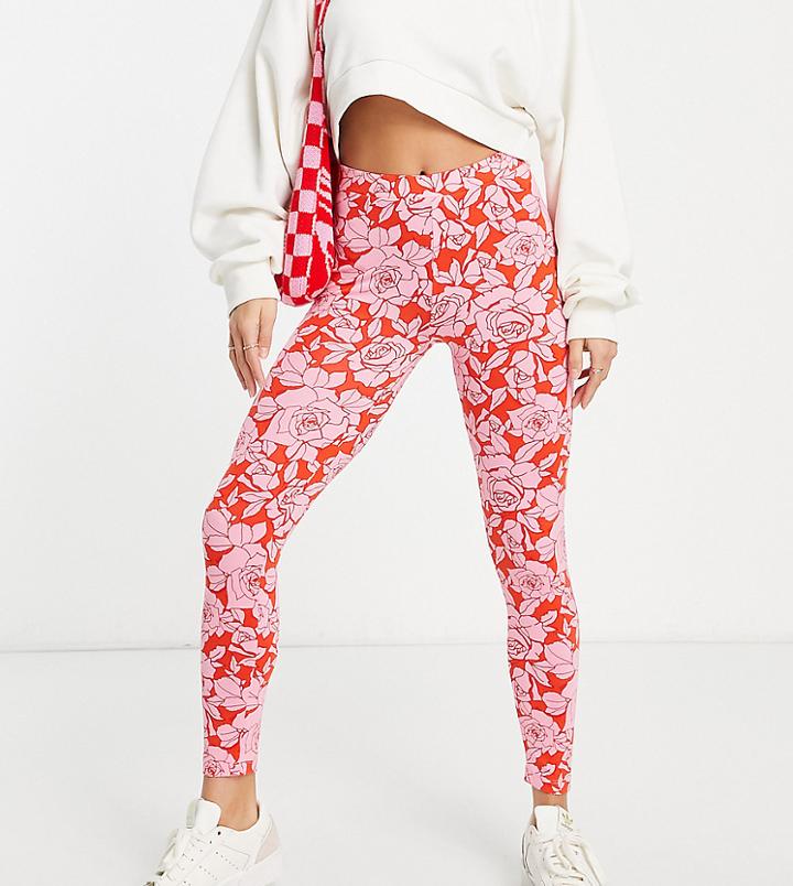 Asos Design Petite Legging In Pink And Red Floral-multi