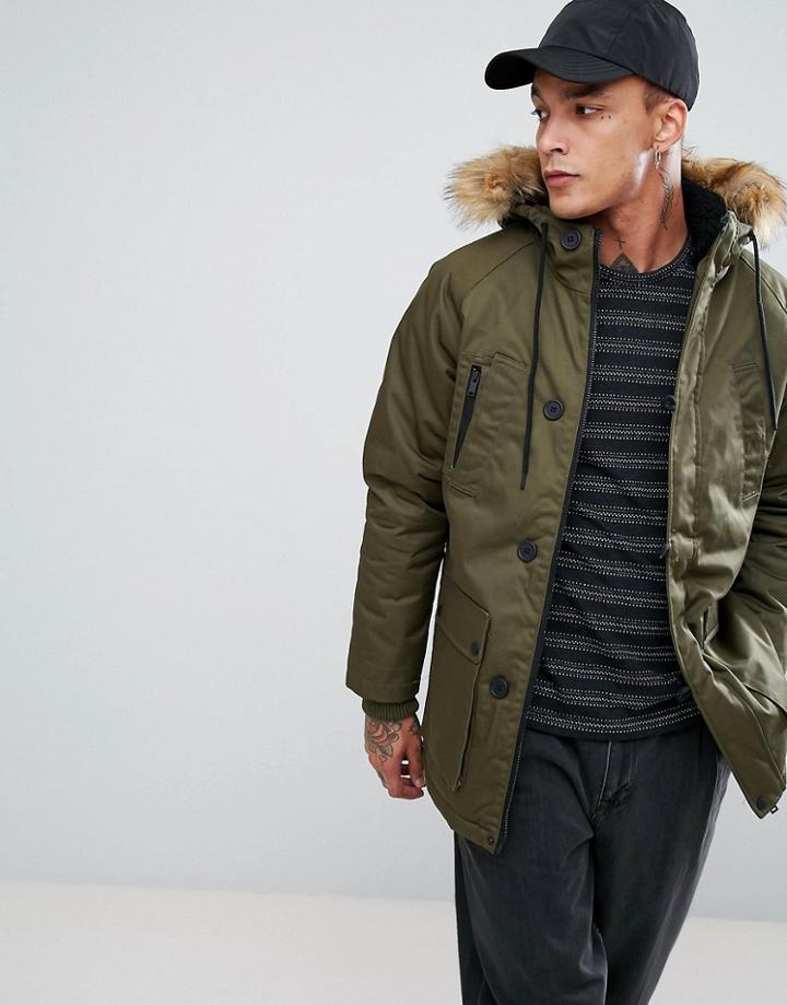 Bershka Parka Jacket In Khaki - Green
