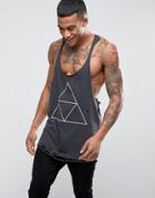 Asos Longline Tank With Triangle Print And Distressing - Black