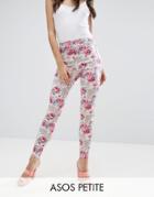 Asos Petite Rivington High Waisted Denim Jegging In Floral Print - Multi