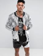 Jaded London Bomber Jacket In Silver Sequins - Silver