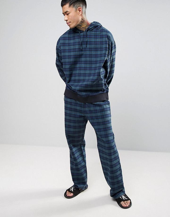Asos Straight Jogger In Woven Check - Navy