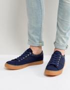 Asos Lace Up Sneakers In Navy With Gum Sole - Navy