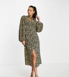 Asos Design Tall Midi Dress With Neck Tie In Dark Based Floral Print-multi