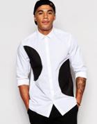 Asos White Shirt With Cut And Sew Contrast Semi Circle Print In Regular Fit - White