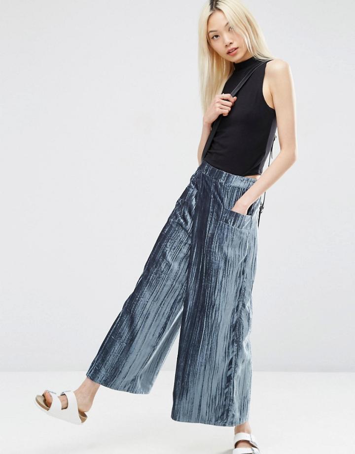 Asos Velvet Pleated Wide Leg Pants - Green