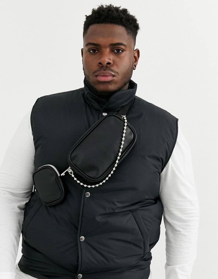 Asos Design Plus Faux Leather Cross Body Flight Bag With Multi Pockets And Chain